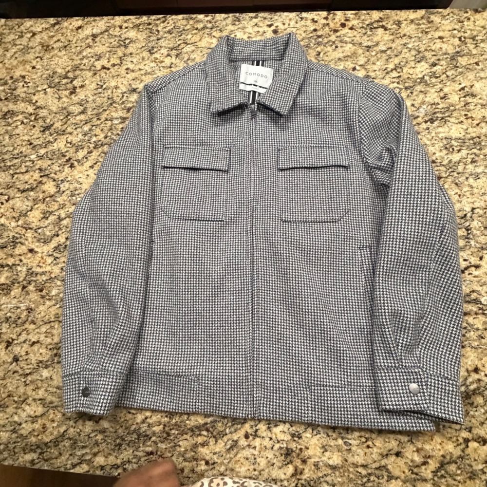 Comodo Master Houndstooth Harrington Zip Jacket Black White Size L